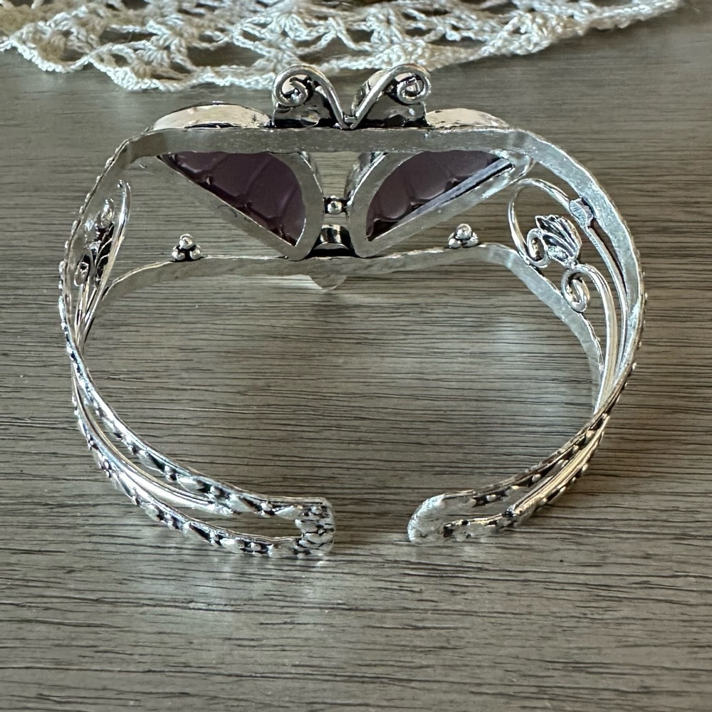 🆑 0876 Amethyst Handmade Adjustable Bangle Statement Bracelet Silver Cuff - Picture 6 of 10